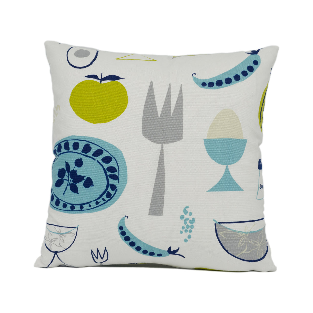 Scion - Carrots & Peas - Chalk / Lime / Teal / Denim - Whimsical Kitchen Cushion Cover - Handmade Throw Pillow Designer Home Décor