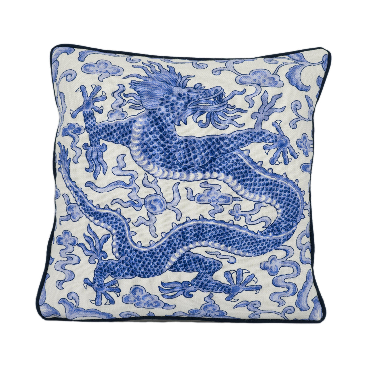 Scalamandre - Chi'en Dragon Linen Print - Indigo - Mythical Chinese Dragon Designer Cushion Cover Handmade Throw Pillow Luxury Home Decor