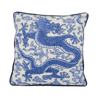 Thumbnail for Scalamandre - Chi'en Dragon Linen Print - Indigo - Mythical Chinese Dragon Designer Cushion Cover Handmade Throw Pillow Luxury Home Decor