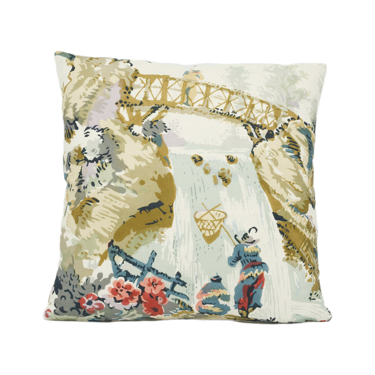 Thibaut - Moorea - Cream on Coral - Gorgeous Asian Designer Cushion Cover Home Décor Handmade Throw Pillow