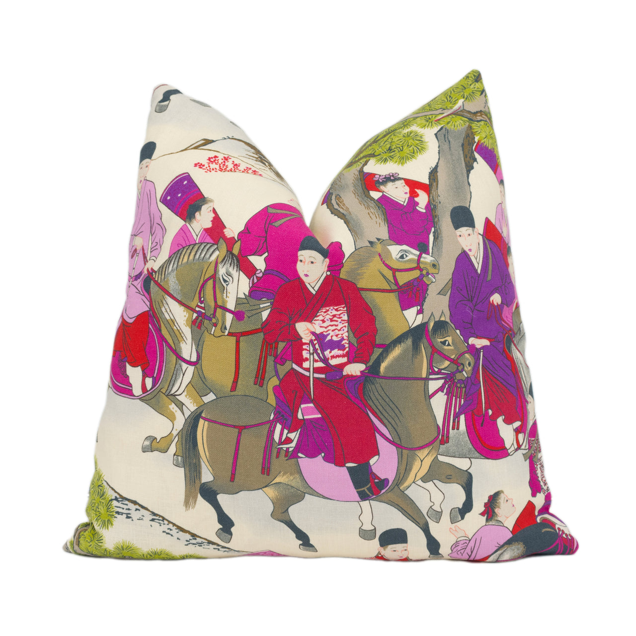 Manuel Canovas - Les Cavaliers Lin - Rose Indien - Bright Chinese Inspired Designer Cushion Cover - Handmade Throw Pillow Home Decor