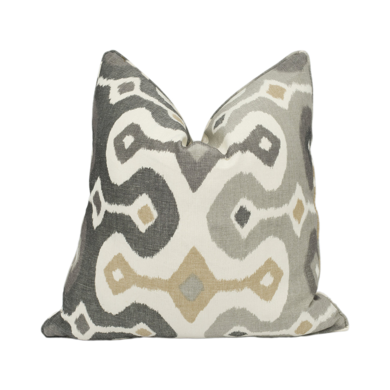 Martyn Lawrence Bullard for Schumacher - Darya Ikat - Stone - Self Piped Designer Cushion Cover - Handmade Throw Pillow - Luxury Home