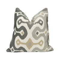 Thumbnail for Martyn Lawrence Bullard for Schumacher - Darya Ikat - Stone - Self Piped Designer Cushion Cover - Handmade Throw Pillow - Luxury Home