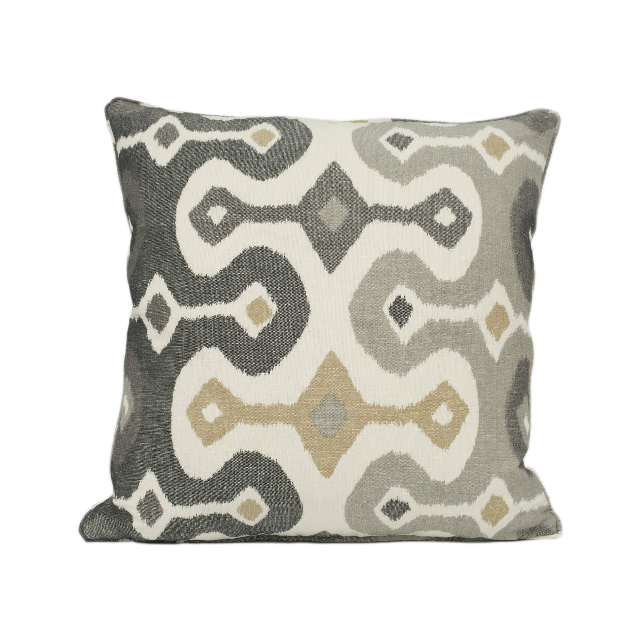 Martyn Lawrence Bullard for Schumacher - Darya Ikat - Stone - Self Piped Designer Cushion Cover - Handmade Throw Pillow - Luxury Home