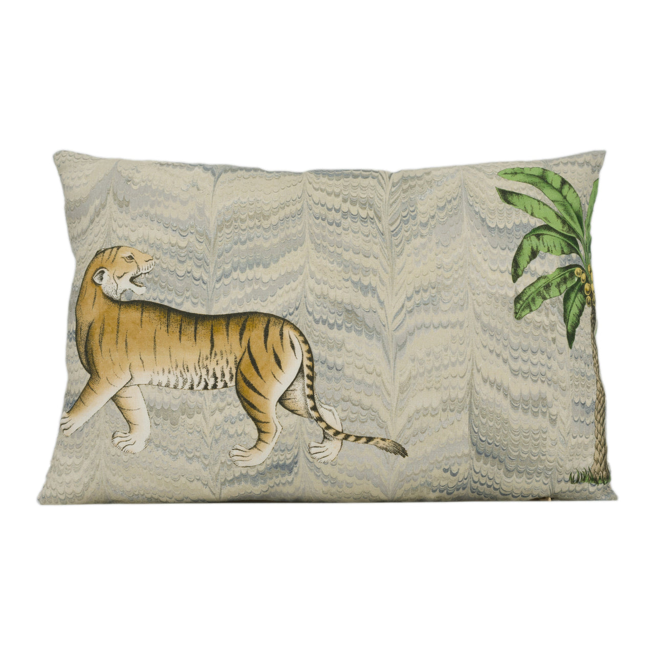 Zoffany - Jaipur - Silver - Mogul Inspired Indian Tiger & Elephant Cushion Cover - Handmade Throw Pillow Designer Home Decor