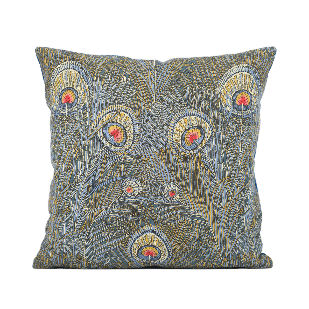 Liberty Art - Hera - Slate Blue - Stunning Peacock Feather Handmade Cushion Cover Throw Pillow Home Décor