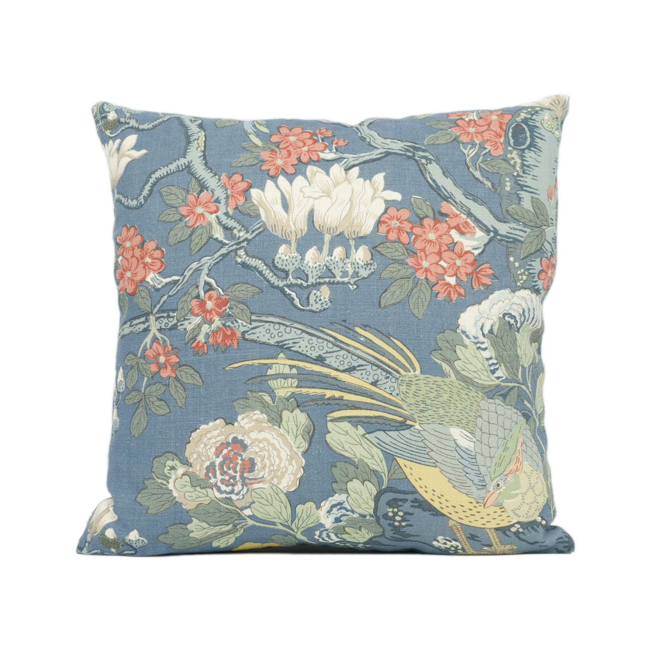 GP & J Baker - Rockbird Signature - Teal - Exotic Magnolia Tree Pheasant Cushion Cover Handmade Throw Pillow Designer Home Décor