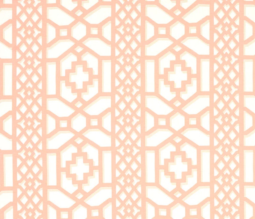 Schumacher - Zanzibar Trellis - Coral - Elsie de Wolfe Inspired Designer Cushion Cover - Handmade Throw Pillow - Luxury Home Decor