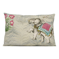 Thumbnail for Zoffany - Jaipur - Silver - Mogul Inspired Indian Tiger & Elephant Cushion Cover - Handmade Throw Pillow Designer Home Decor