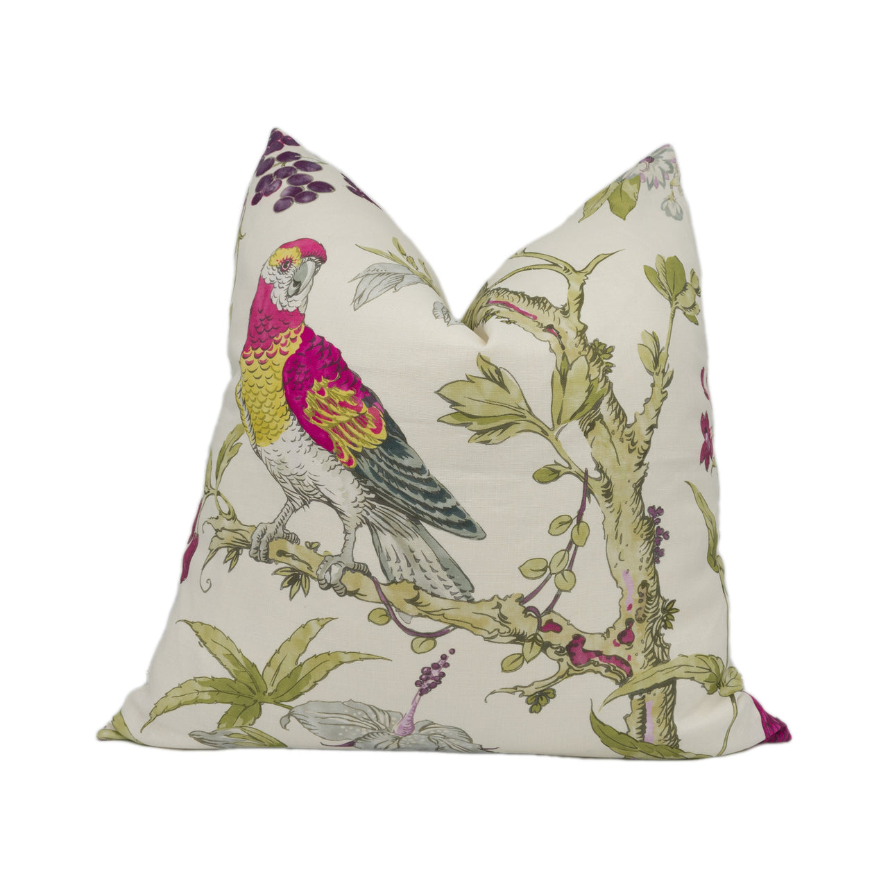 Lee Jofa - Somerfield - Magenta / Blue - Bright Colourful Floral Birds Cushion Cover Handmade Throw Pillow Designer Home Décor