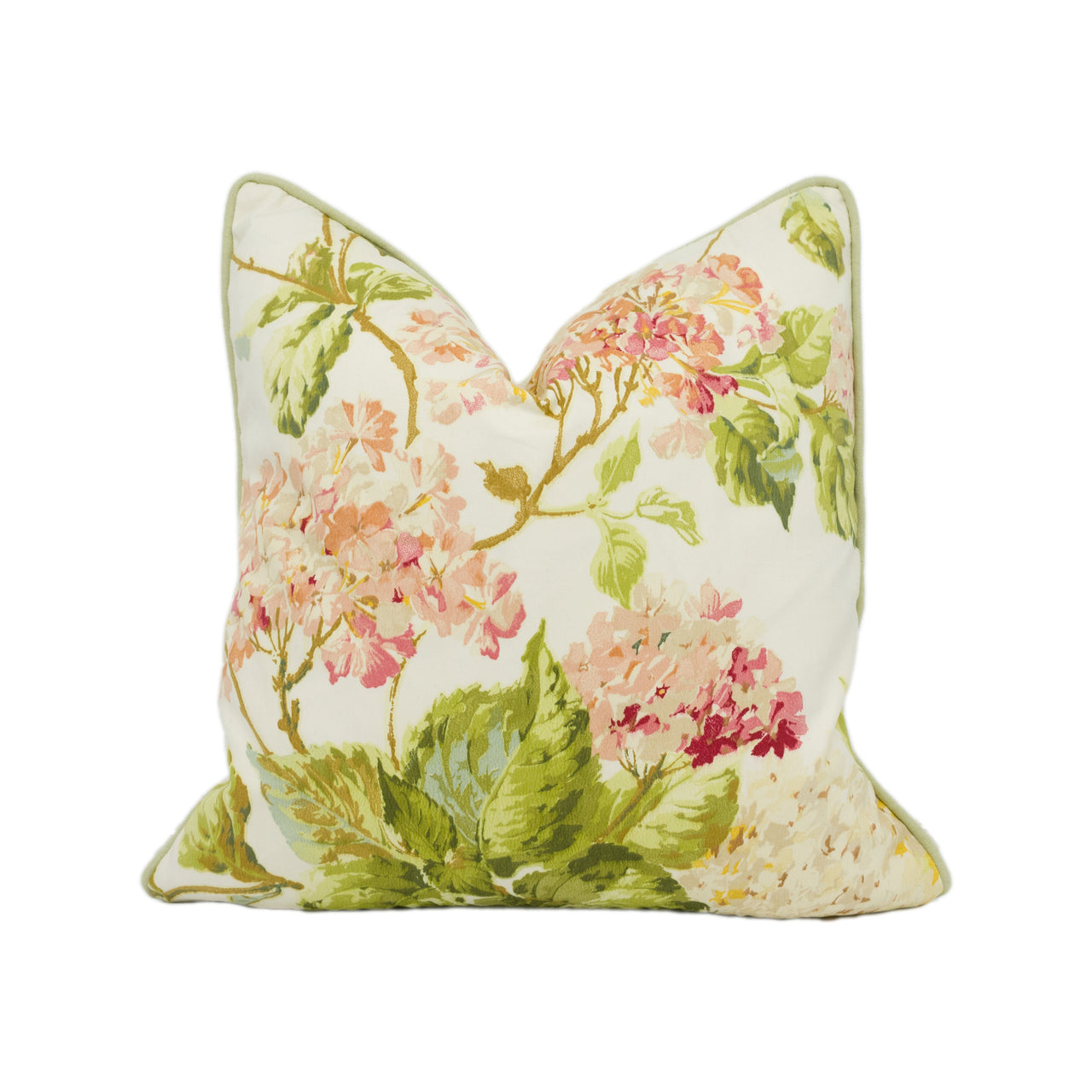 Schumacher - Summer Hydrangea - Ivory - Classic Floral Piped Cushion Cover Handmade Throw Pillow Designer Home Décor