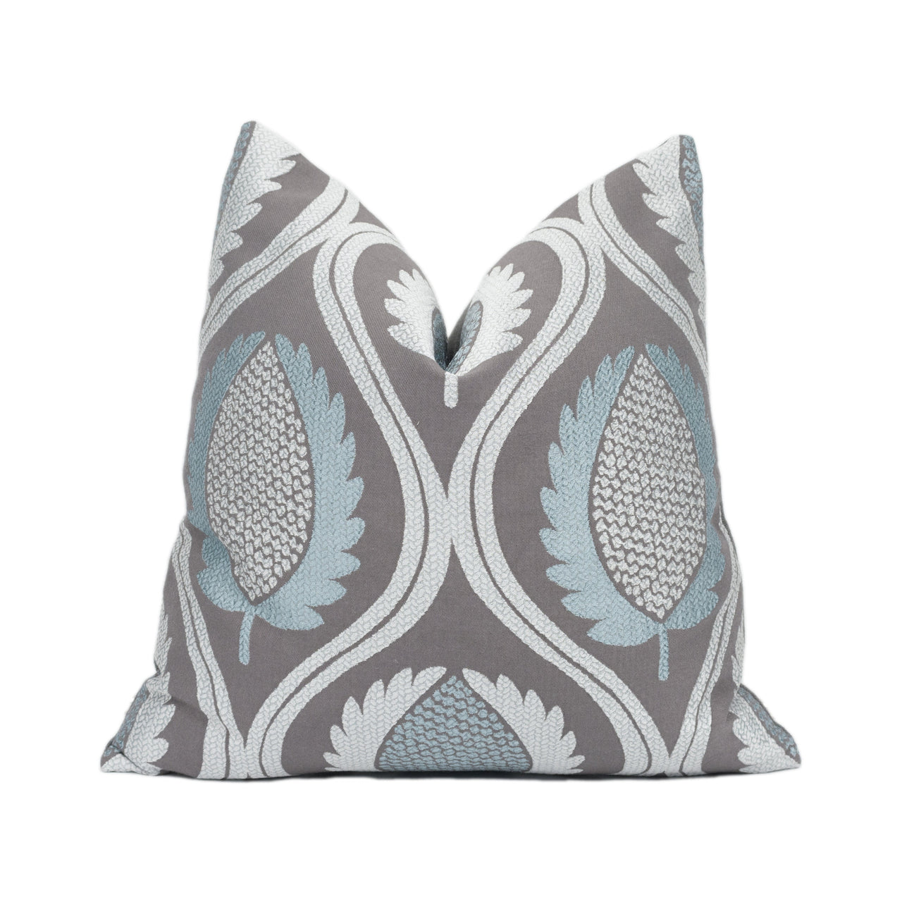 Jane Churchill - Carus - Aqua / Charcoal - Laurel Leaf Trellis Cushion Cover Handmade Throw Pillow Designer Home Décor