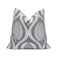 Thumbnail for Jane Churchill - Carus - Aqua / Charcoal - Laurel Leaf Trellis Cushion Cover Handmade Throw Pillow Designer Home Décor