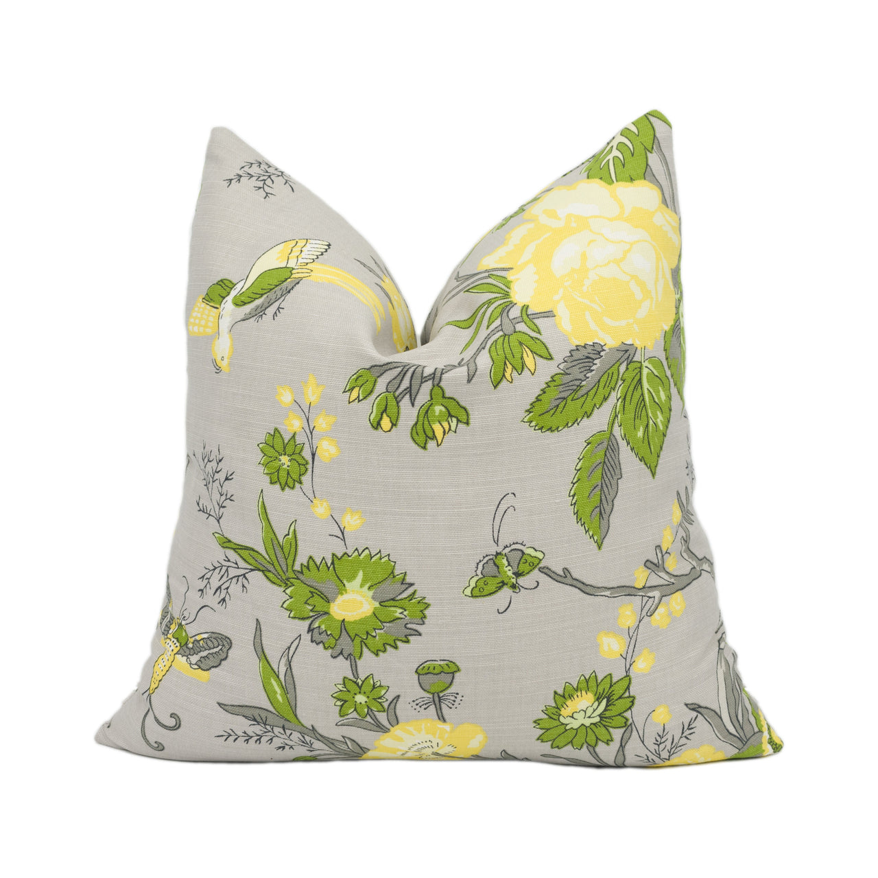 Thibaut - Nemour - Grey - Modern Floral Bird Print Cushion Cover Handmade Throw Pillow Designer Home Décor