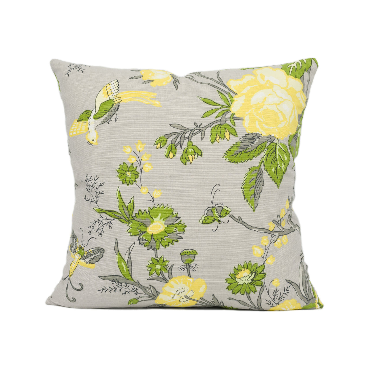 Thibaut - Nemour - Grey - Modern Floral Bird Print Cushion Cover Handmade Throw Pillow Designer Home Décor