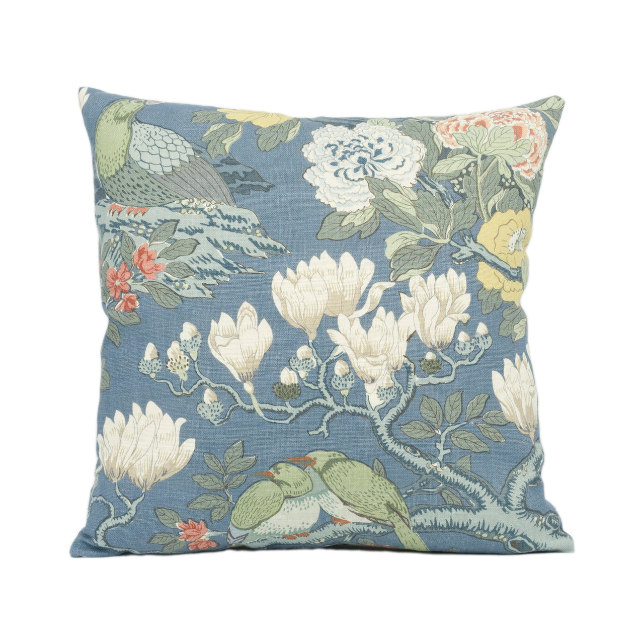 GP & J Baker - Rockbird Signature - Teal - Exotic Magnolia Tree Pheasant Cushion Cover Handmade Throw Pillow Designer Home Décor