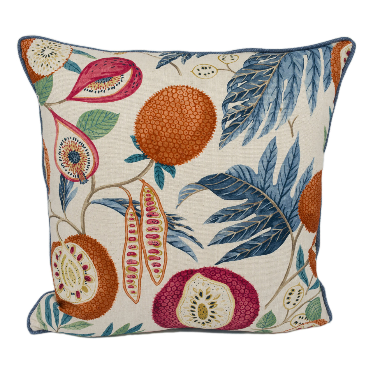 Sanderson - Jackfruit - Indigo / Rambutan - Botanical Floral Fruit Cushion Cover - Handmade Throw Pillow - Designer Home Décor