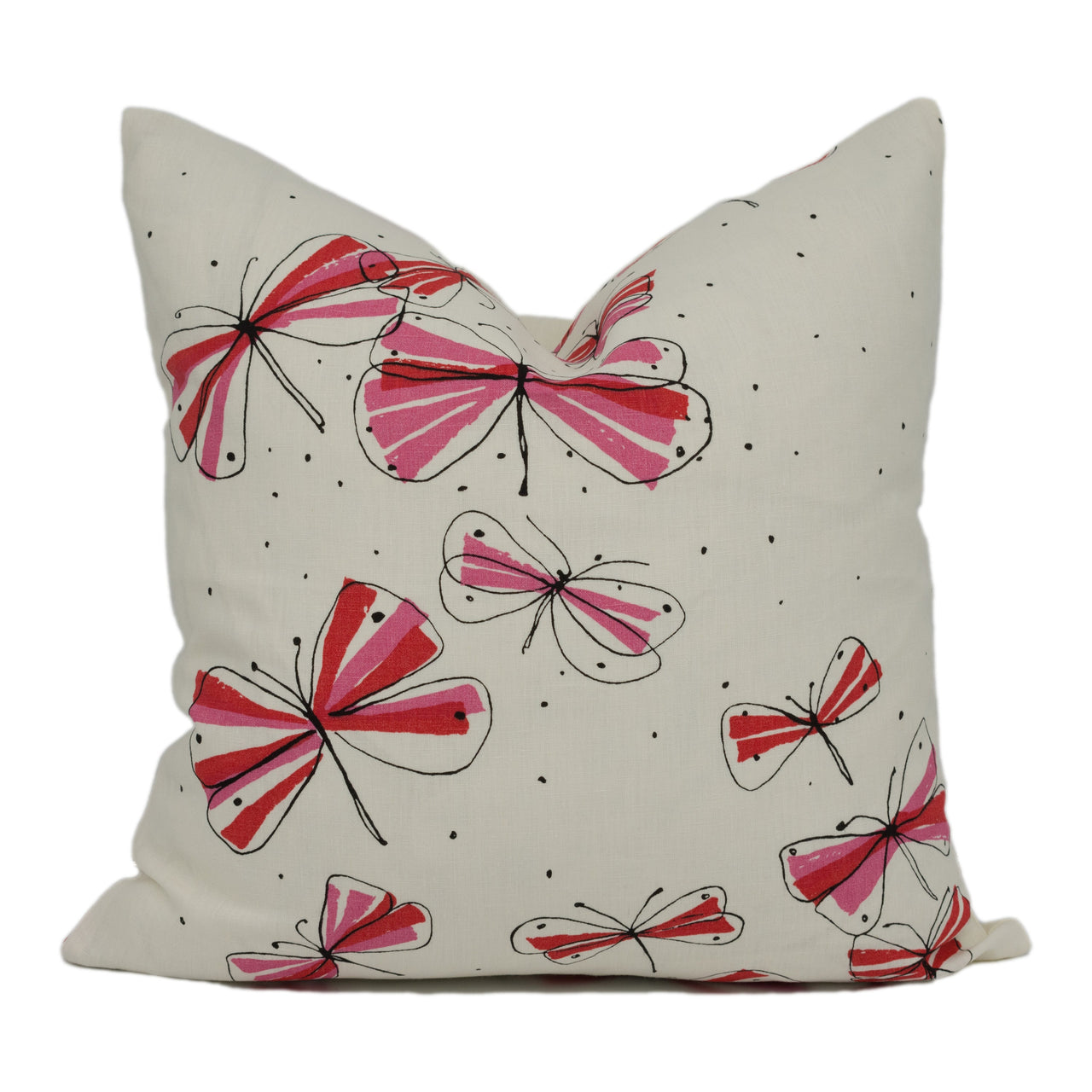 Vera Neumann for Schumacher - Monarch's March - Red and Pink - Enchanting Nature Cushion Cover - Handmade Throw Pillow - Designer Home Décor