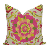 Thumbnail for Sanderson - Anthos - Cerise / Lime - Stunning Woven Suzani Inspired Cushion Cover - Handmade Throw Pillow - Designer Home Décor