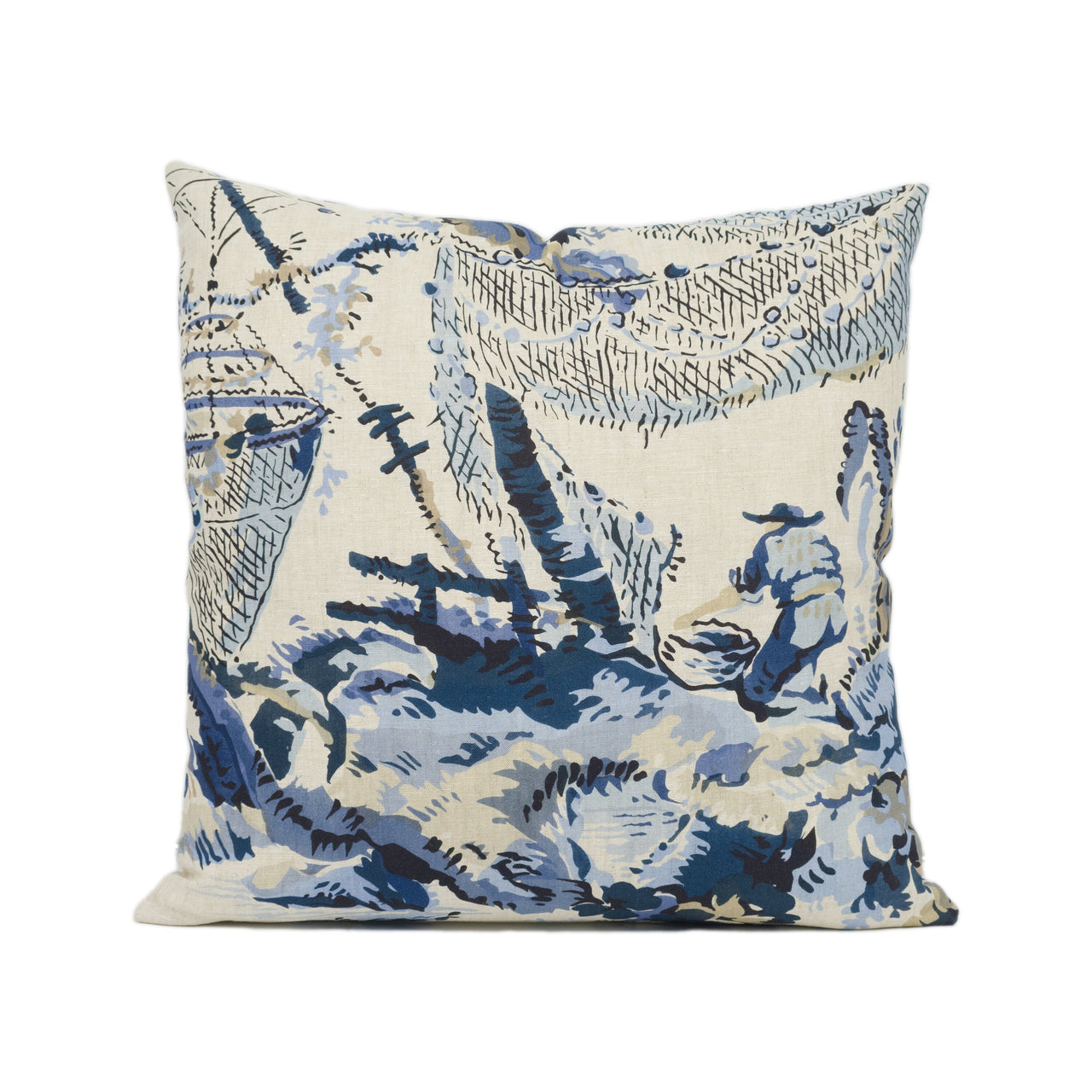 Thibaut - Moorea - Blue - Asian Toile Inspired Cushion Cover - Designer Home Décor - Handmade Throw Pillow