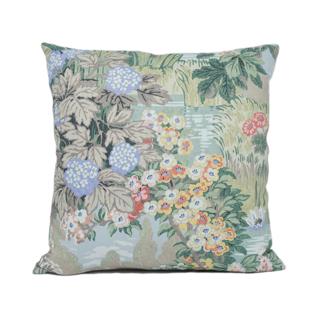 Jane Churchill - Greenway - Soft Green / Pink - Beautiful Scenic Flora and Fauna Cushion Cover - Handmade Throw Pillow - Designer Home Décor