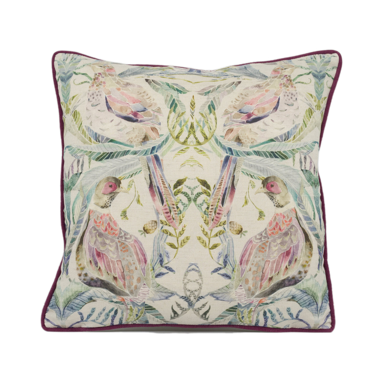 Voyage - Netherton - Loganberry - Striking Contrast Piped Watercolour Statement Cushion Cover - Handmade Throw Pillow - Designer Home Décor