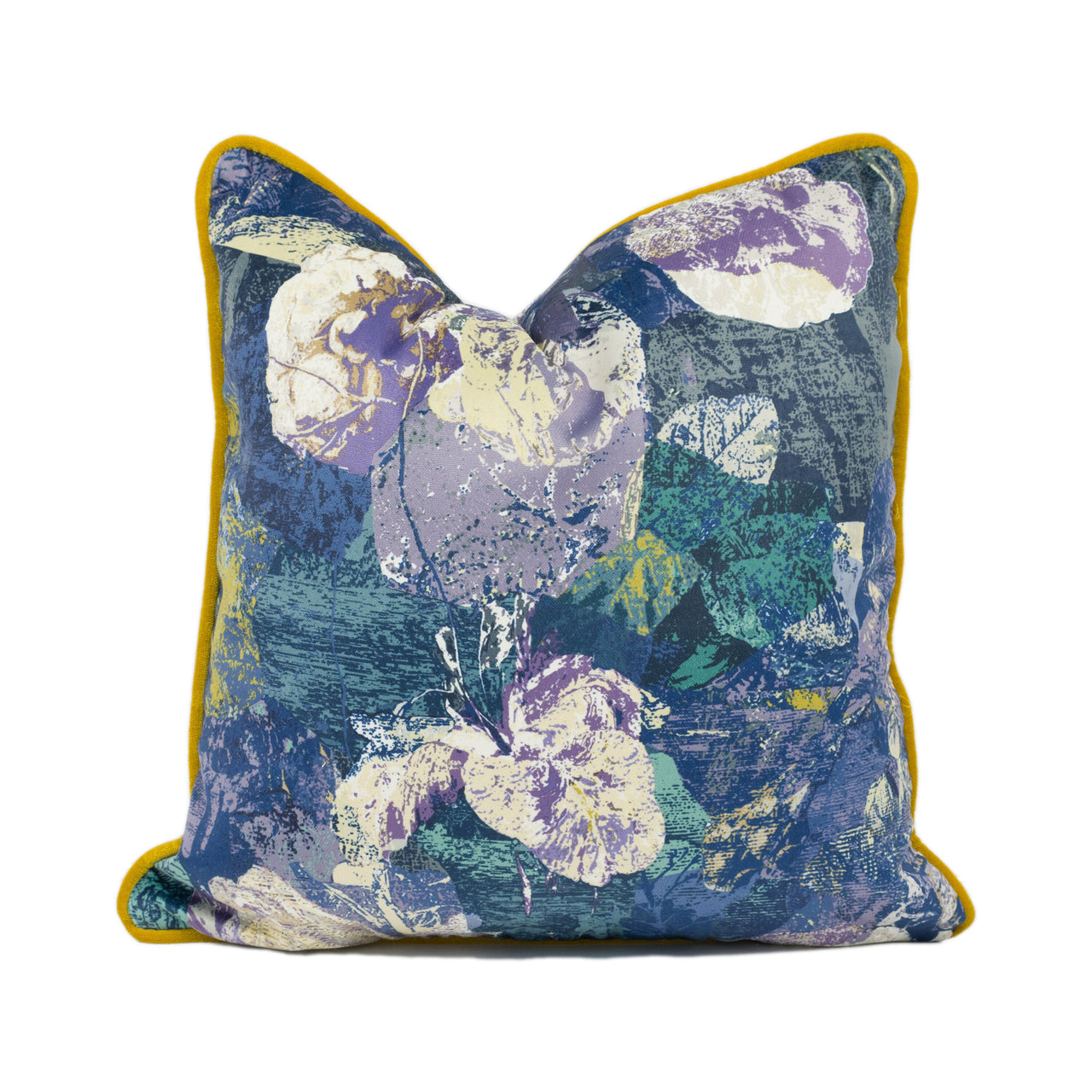 Panaz - Mustique - Peacock / Gold - Abstract Floral Velvet Contrast Piped Cushion Cover - Handmade Throw Pillow - Designer Home Décor