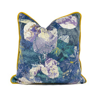 Thumbnail for Panaz - Mustique - Peacock / Gold - Abstract Floral Velvet Contrast Piped Cushion Cover - Handmade Throw Pillow - Designer Home Décor