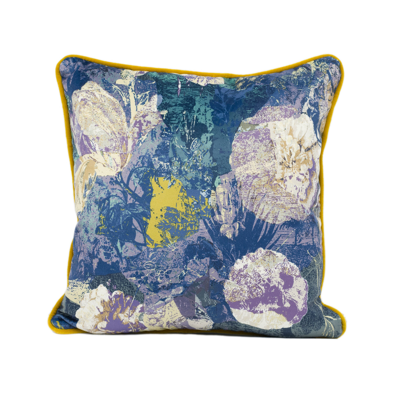 Panaz - Mustique - Peacock / Gold - Abstract Floral Velvet Contrast Piped Cushion Cover - Handmade Throw Pillow - Designer Home Décor