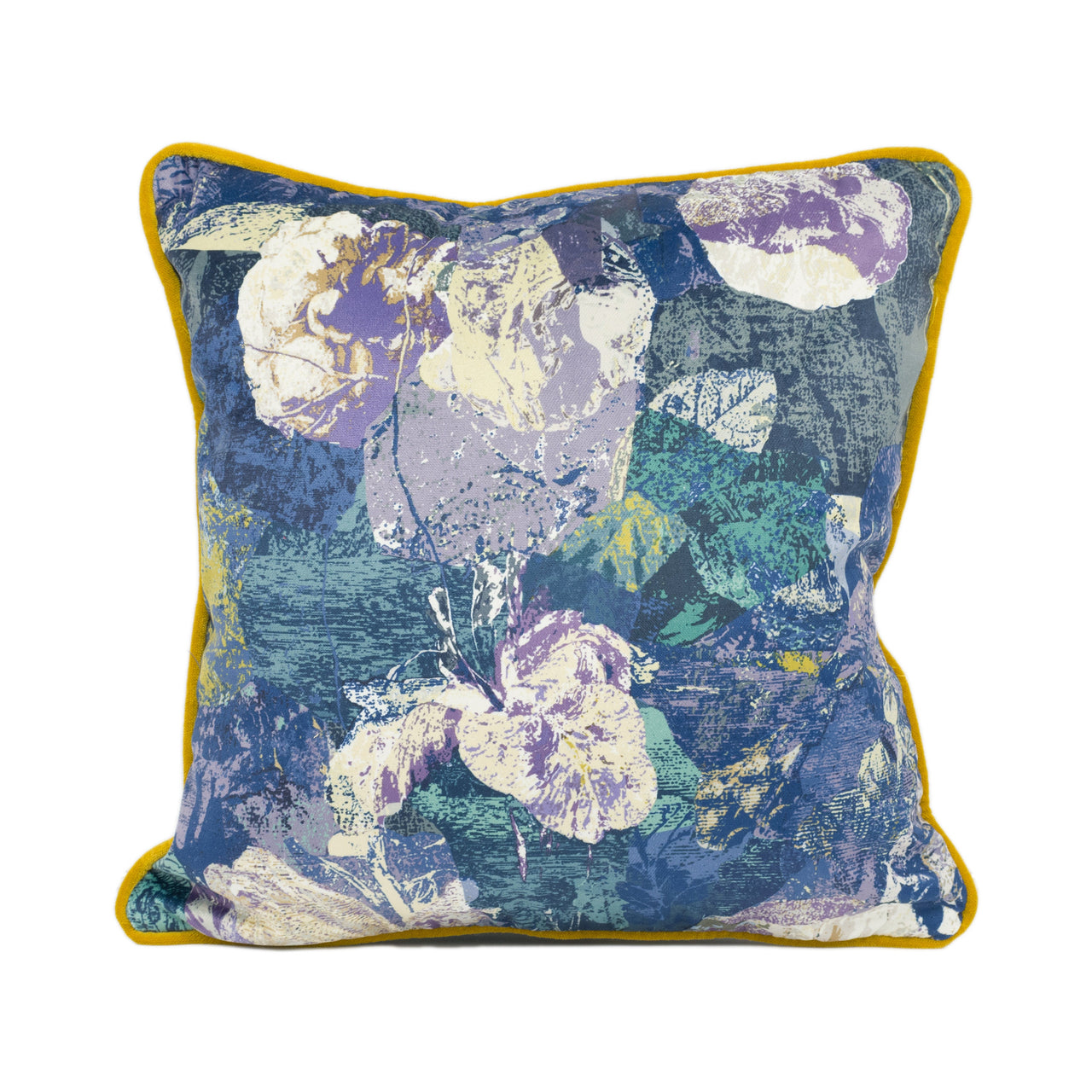 Panaz - Mustique - Peacock / Gold - Abstract Floral Velvet Contrast Piped Cushion Cover - Handmade Throw Pillow - Designer Home Décor