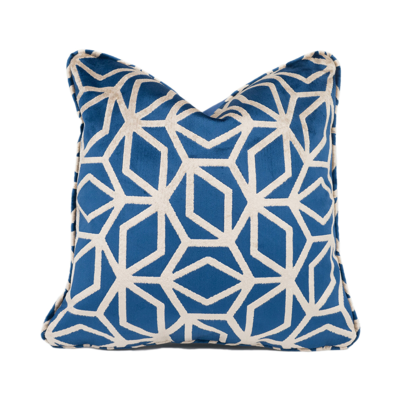 Panaz - Corinthia - Wedgewood Blue - Sculptural Geometric Piped Velvet Cushion Cover - Handmade Throw Pillow - Designer Home Décor