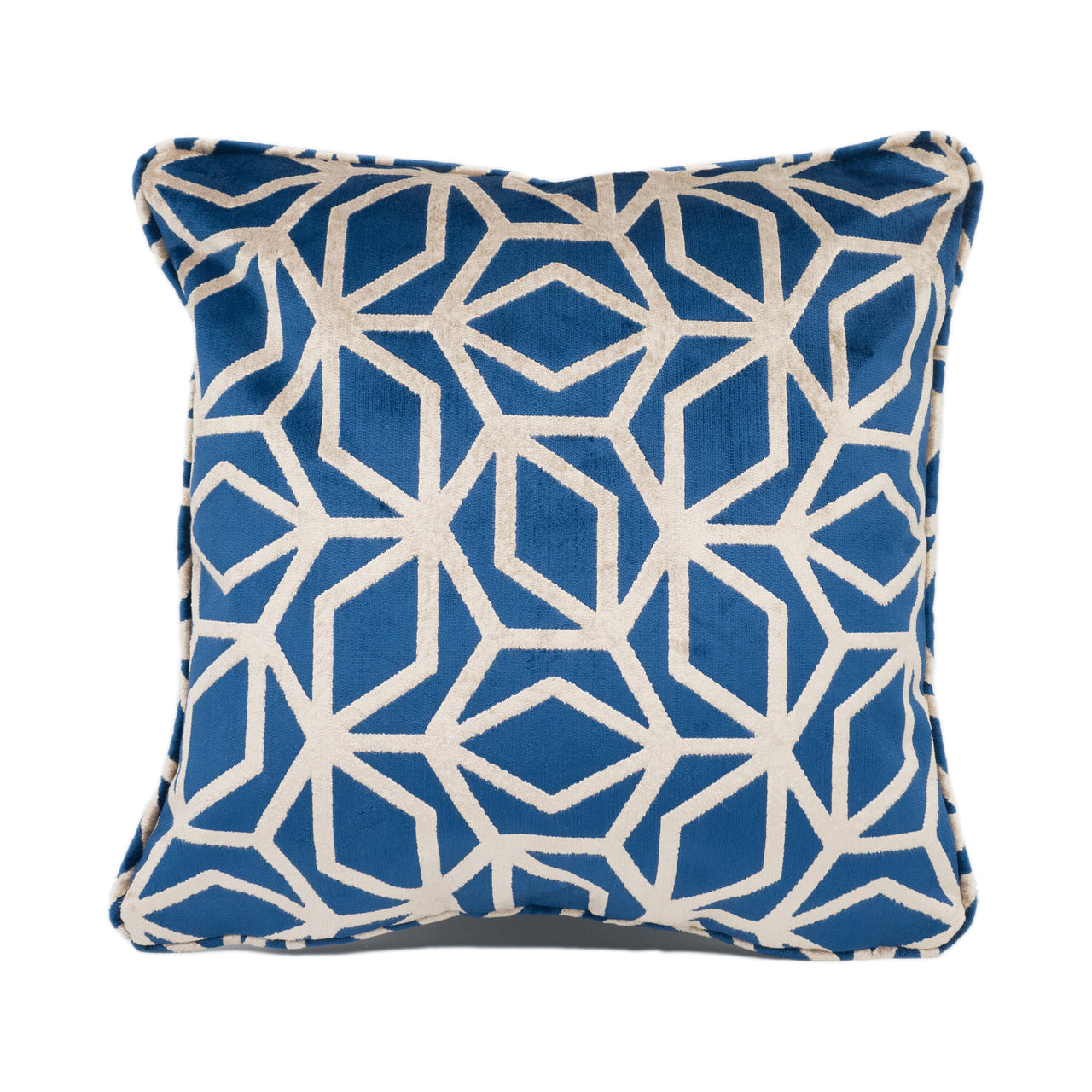 Panaz - Corinthia - Wedgewood Blue - Sculptural Geometric Piped Velvet Cushion Cover - Handmade Throw Pillow - Designer Home Décor