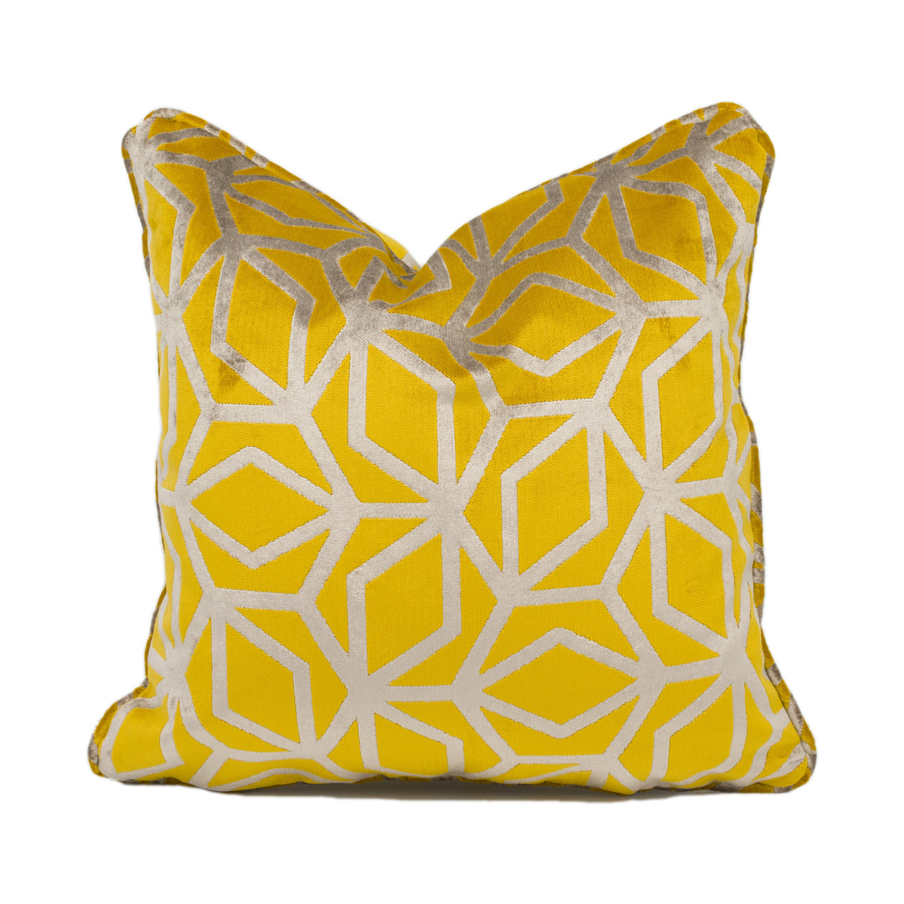 Panaz - Corinthia - Saffron - Sculptural Geometric Piped Velvet Cushion Cover - Handmade Throw Pillow - Designer Home Décor