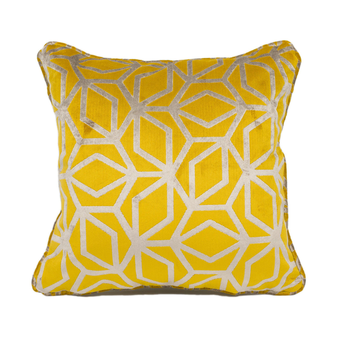 Panaz - Corinthia - Saffron - Sculptural Geometric Piped Velvet Cushion Cover - Handmade Throw Pillow - Designer Home Décor