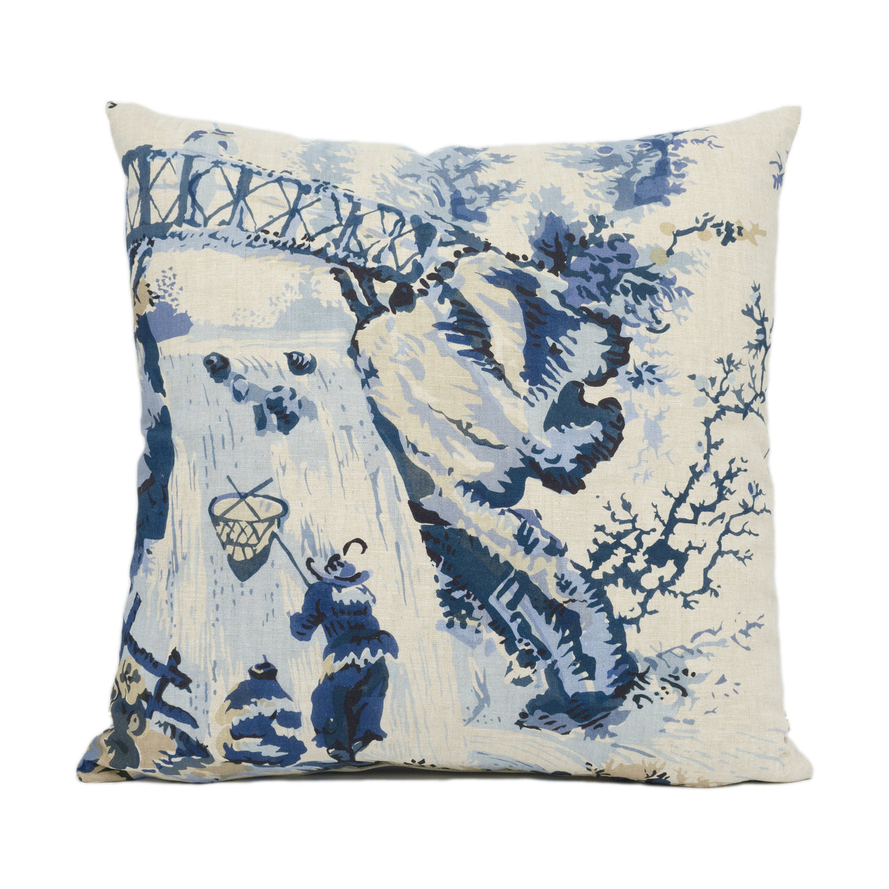 Thibaut - Moorea - Blue - Asian Toile Inspired Cushion Cover - Designer Home Décor - Handmade Throw Pillow