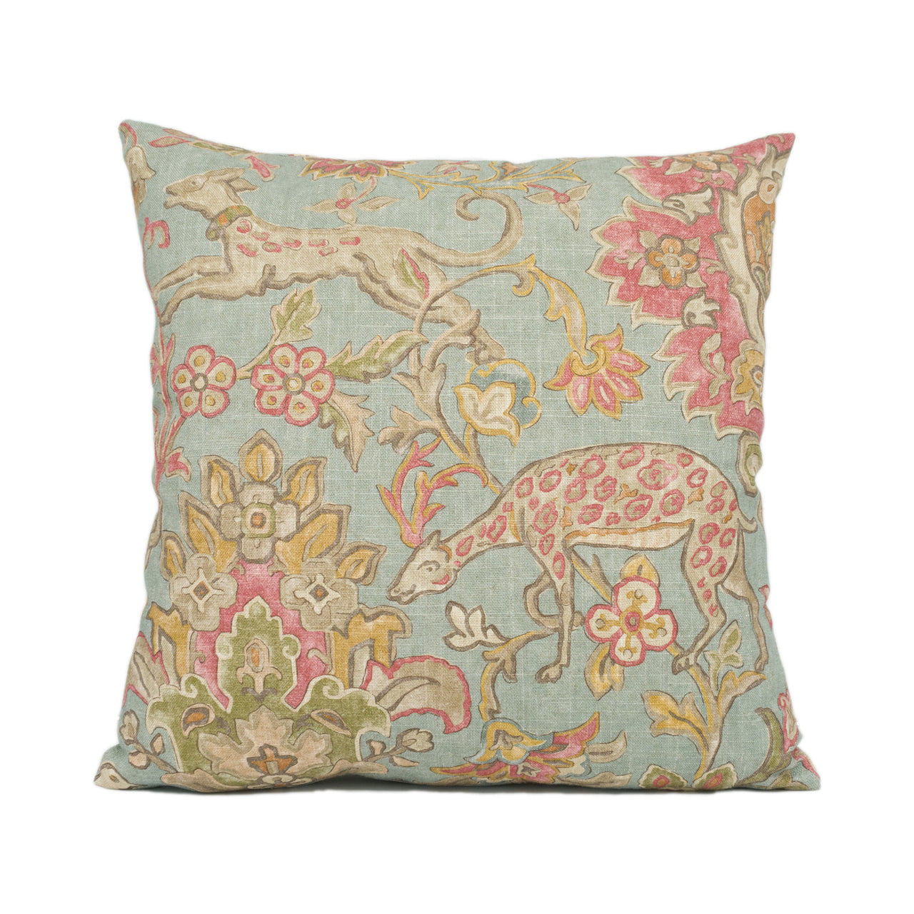 Mulberry - Wild Things - Teal - Fun Naïve Animal Scenes Floral Cushion Cover - Handmade Throw Pillow - Designer Home Décor