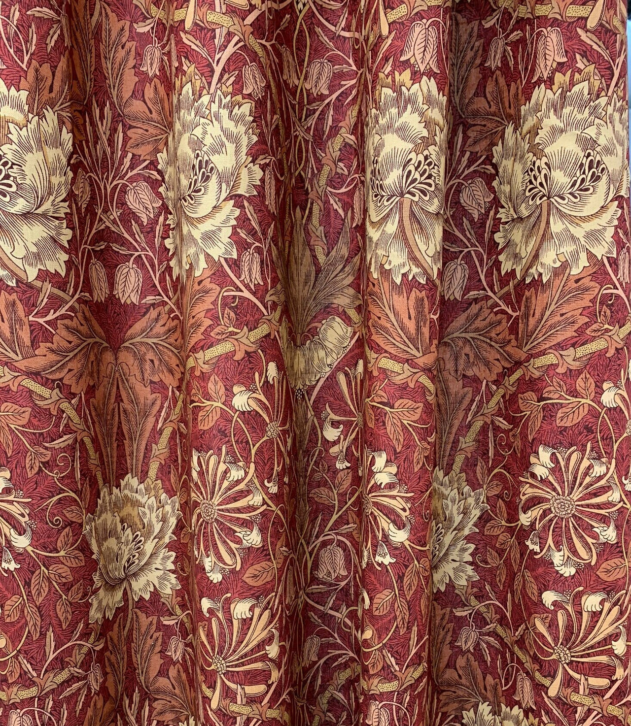 William Morris Fabric - Honeysuckle and Tulip  - Brick/Russet Printed Linen Union Fabric -  Made to Measure Curtains DMORHO203