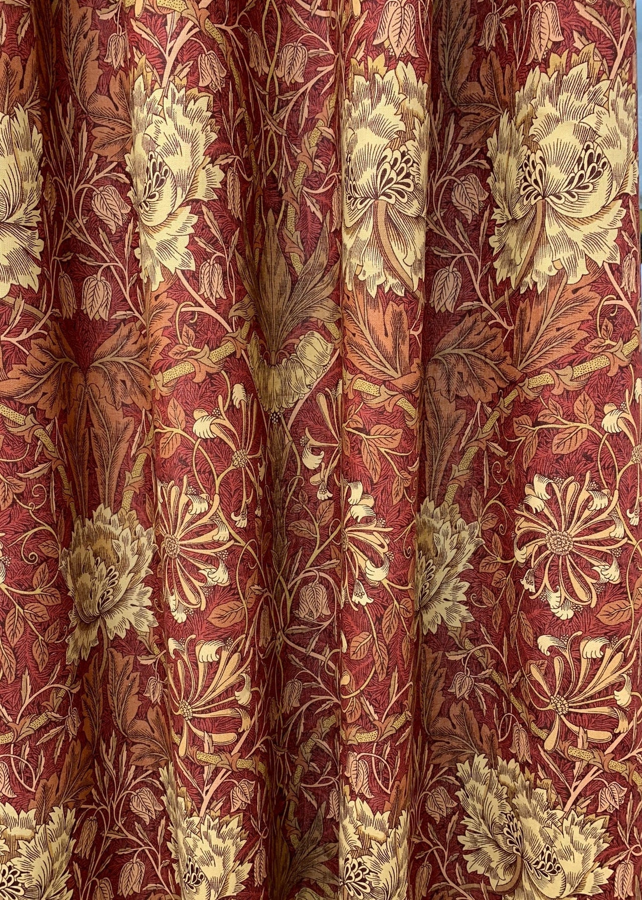 William Morris Fabric - Honeysuckle and Tulip  - Brick/Russet Printed Linen Union Fabric -  Made to Measure Curtains DMORHO203