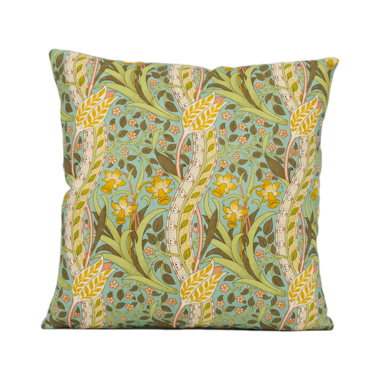 William Morris - Daffodil - Cove Blue / Chocolate - Classic English Floral Cushion Cover - Handmade Throw Pillow - Designer Home Décor