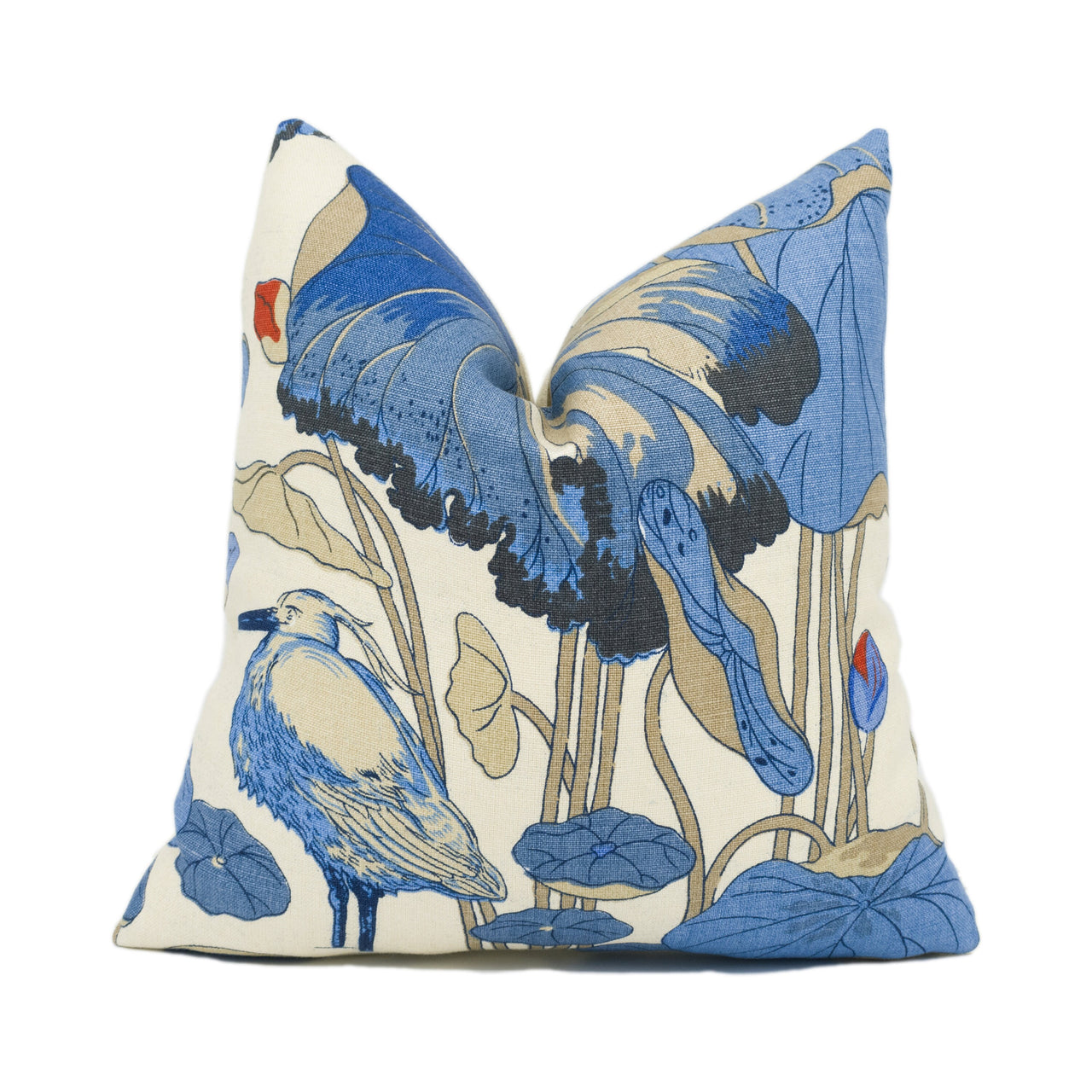 GP & J Baker - Nympheus - Indigo / Marine / Linen - Birds and Lillypad Cushion Cover - Handmade Throw Pillow - Designer Home Décor