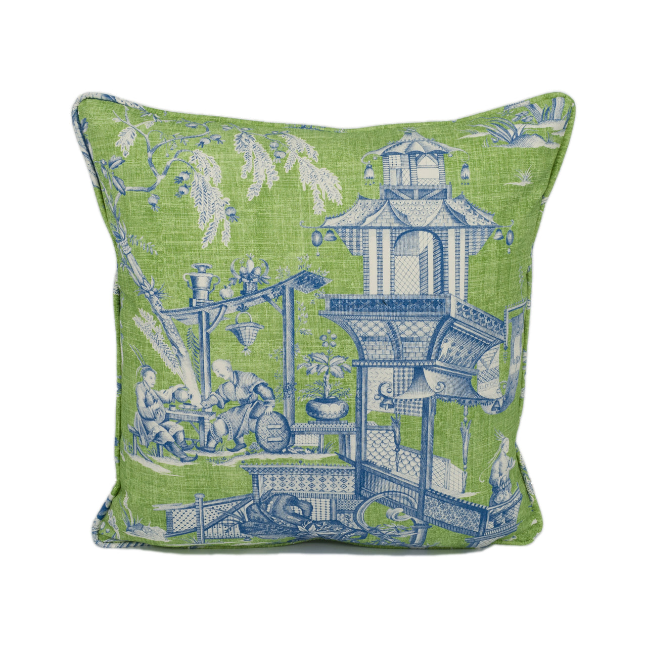 Thibaut - Cheng Toile - Green and Blue - Sophisticated Modern Chinoiserie Cushion Cover - Designer Home Décor Handmade Throw Pillow