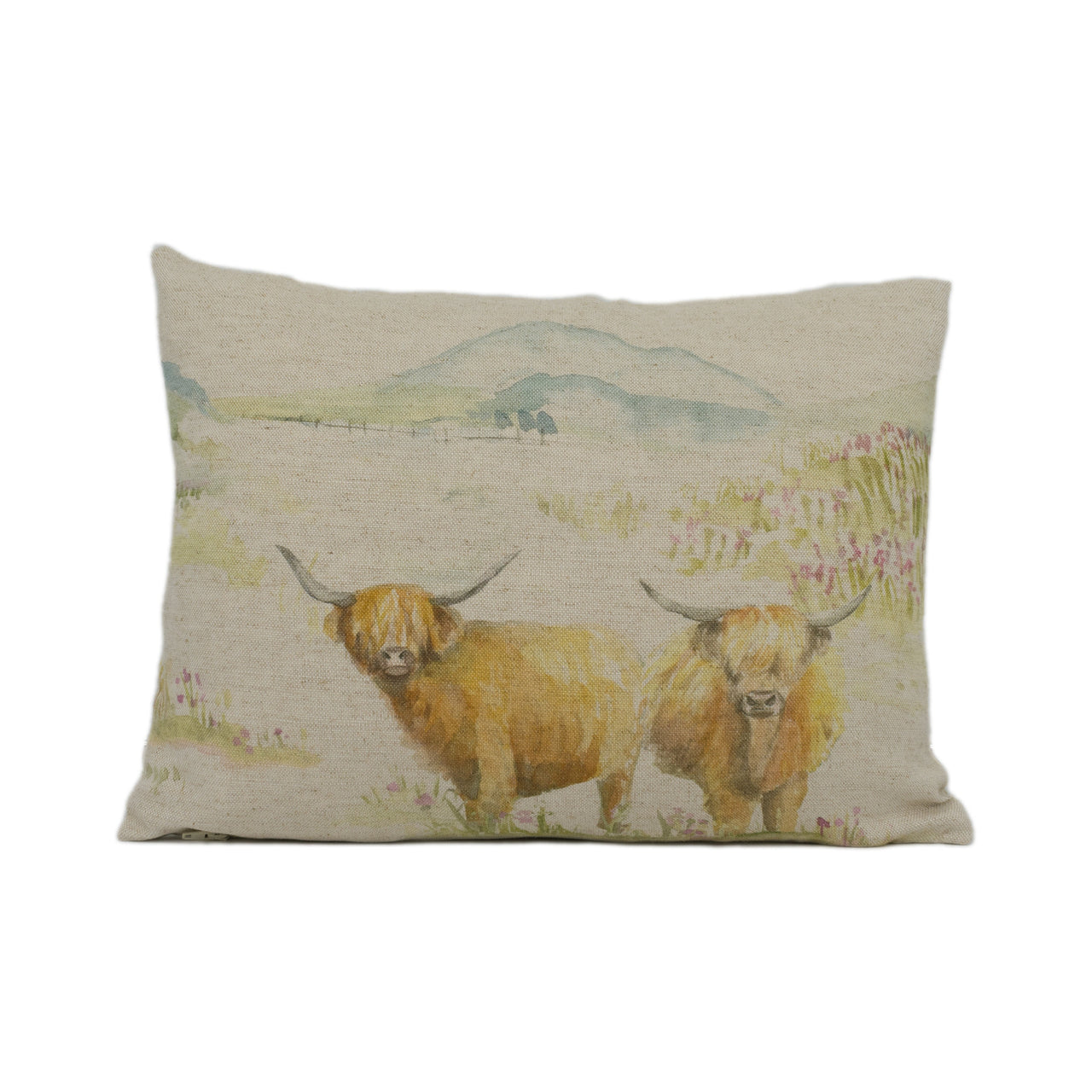 Voyage - Highland Cattle - Linen - Cute Countryside Cow Cushion Cover - Handmade Throw Pillow - Designer Home Décor