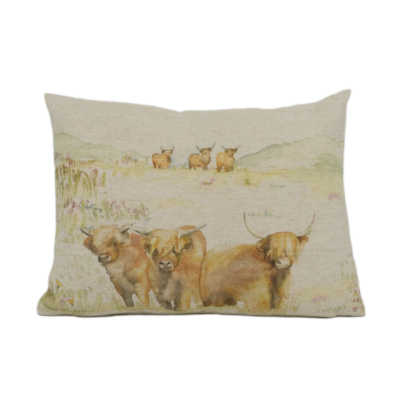 Voyage - Highland Cattle - Linen - Cute Countryside Cow Cushion Cover - Handmade Throw Pillow - Designer Home Décor