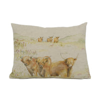 Thumbnail for Voyage - Highland Cattle - Linen - Cute Countryside Cow Cushion Cover - Handmade Throw Pillow - Designer Home Décor