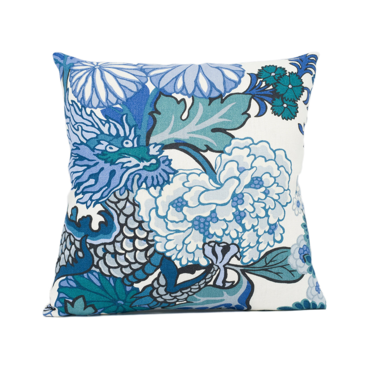 Schumacher - Chiang Mai Dragon - China Blue - Art Deco Chinoiserie Designer Cushion Cover - Handmade Throw Pillow Luxury Home Décor