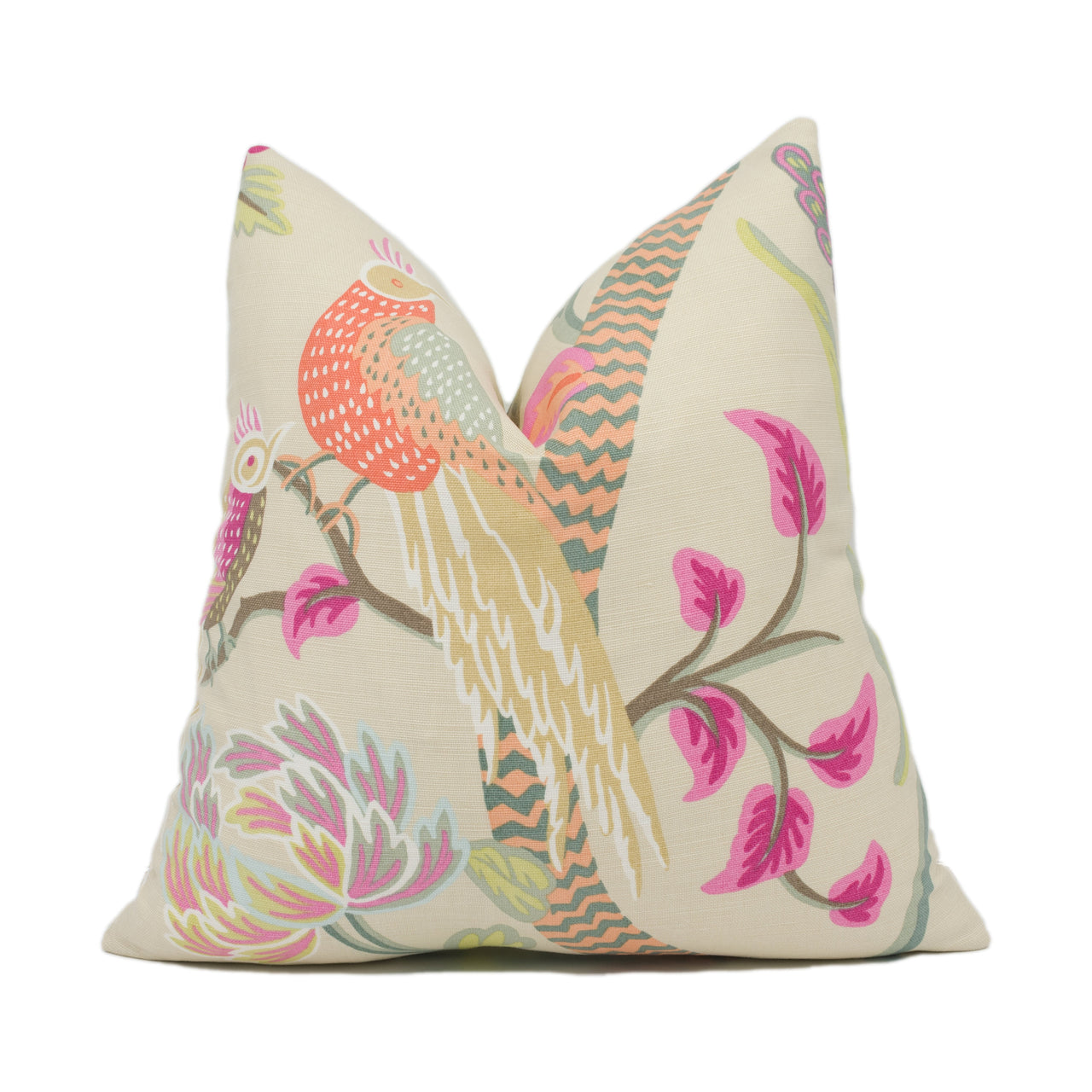 Thibaut - Janta Bazaar - Flax - Playful Floral Bird Cushion Cover - Handmade Throw Pillow - Designer Home Décor