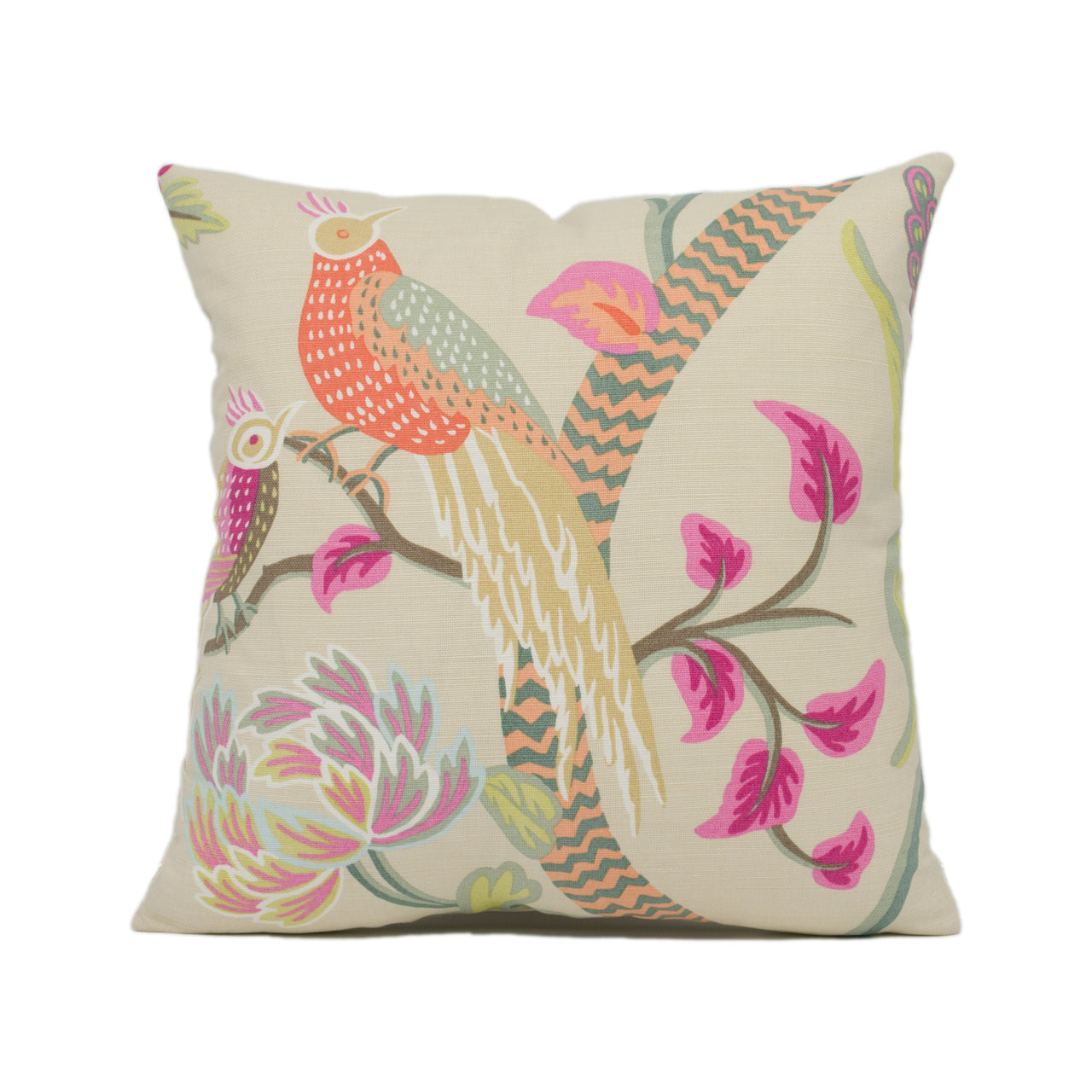 Thibaut - Janta Bazaar - Flax - Playful Floral Bird Cushion Cover - Handmade Throw Pillow - Designer Home Décor