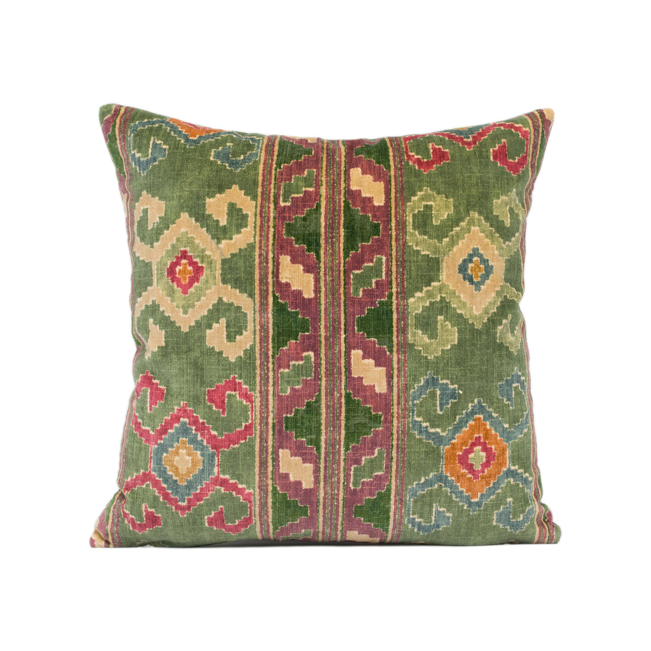 Mulberry - Nomad Velvet - Plum / Green - Ethnic Carpet Inspired Geometric Cushion Cover - Handmade Throw Pillow - Designer Home Décor