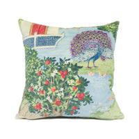 Thumbnail for Zoffany - Peacock Garden Velvet - Green / Coral - Lush Indian Inspired Cushion Cover - Handmade Throw Pillow - Designer Home Décor