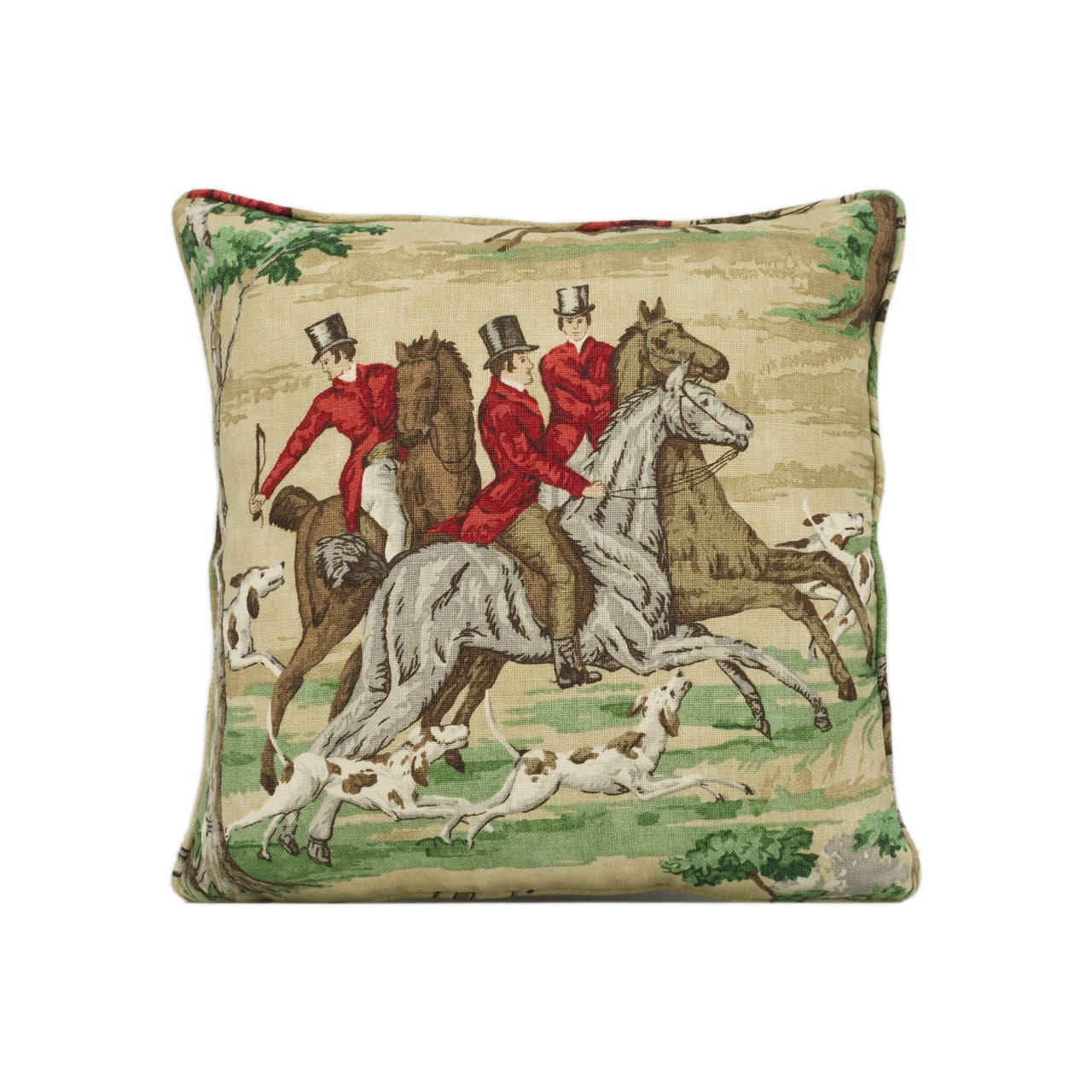 Sanderson - Tally Ho - Evergreen / Crimson - Countryside Hunt Self Piped Cushion Cover - Handmade Throw Pillow - Designer Home Décor